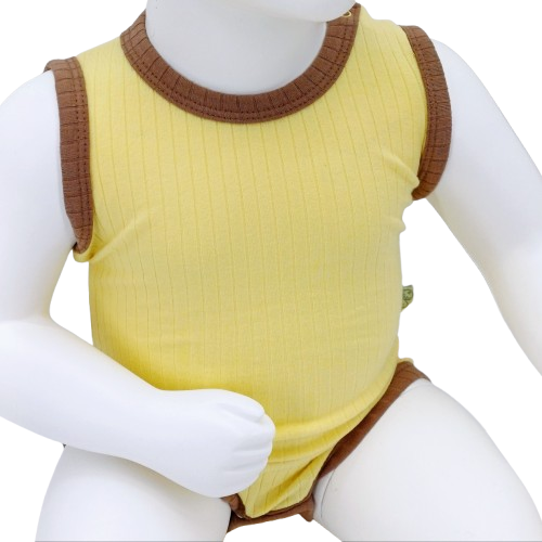 Body bébé sans manches en coton côtelé – Jaune et marron