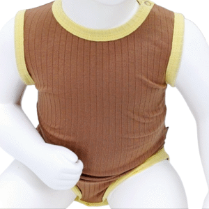 Body bébé sans manches en coton côtelé – Marron et jaune