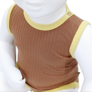 Body bébé sans manches en coton côtelé – Marron et jaune