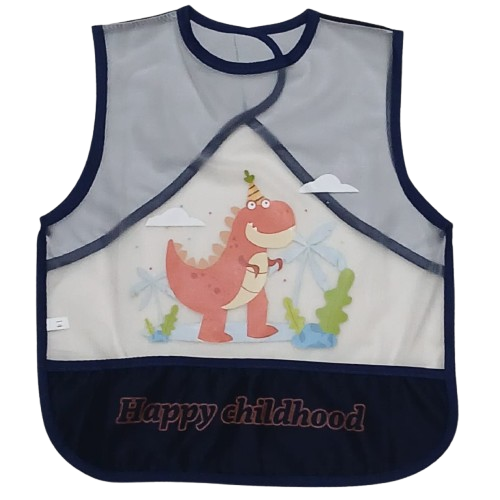 Bavoir transparent et imperméable 'Happy Childhood', protège les vêtements des tâches. Design joyeux avec un dinosaure. Facile à nettoyer. Belgique