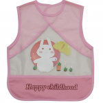 Bavoir pour bébé transparent et imperméable 'Happy Childhood', motif lapin joyeux. Protège contre les tâches et facile à nettoyer. Parfait pour les tout-petits.