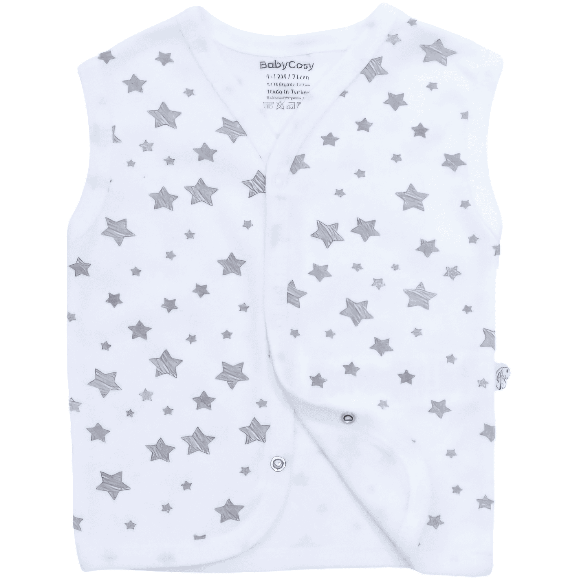 Gilet sans manches pour bébé en coton – Motif étoiles, blanc et gris
