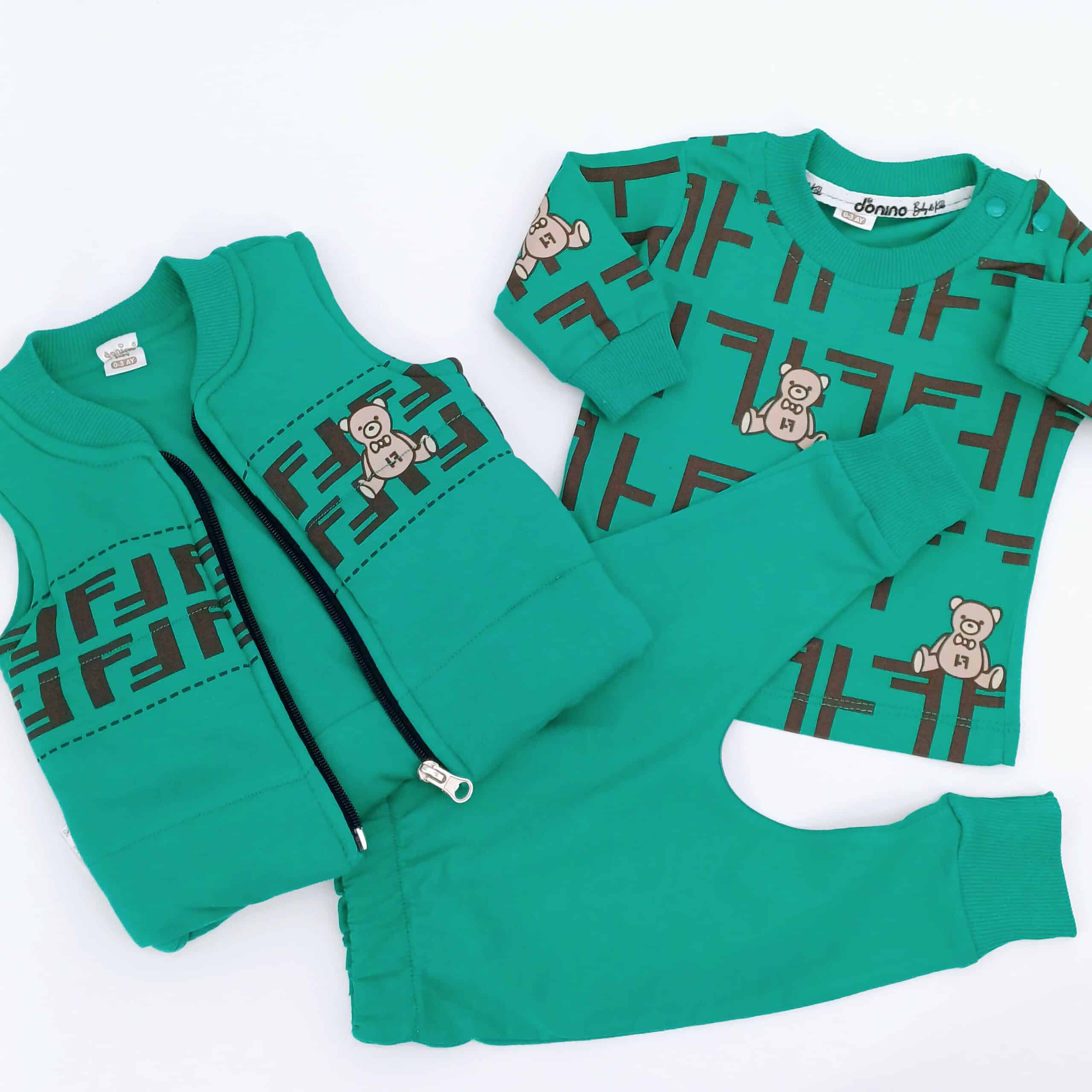 Ensemble Bébé en Coton avec Motif Ours - 3 Pièces (0-3, 3-6 et 6-9 mois) – Image 3