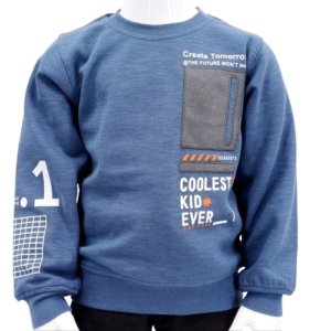 Sweat bleu pour enfant "Coolest Kid Ever" en 100% coton. Confortable et stylé, idéal pour les enfants de 1 à 4 ans. Parfait pour les journées fraîches et les activités.
