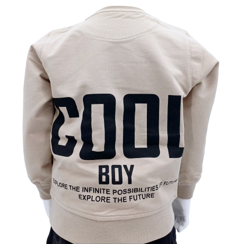 Découvrez notre sweat-shirt pour garçons 'Cool Boy', taille 1 à 4 ans. Confortable et tendance, il allie coton doux, polyester durable et élasthanne pour un style parfait. Disponible en beige.