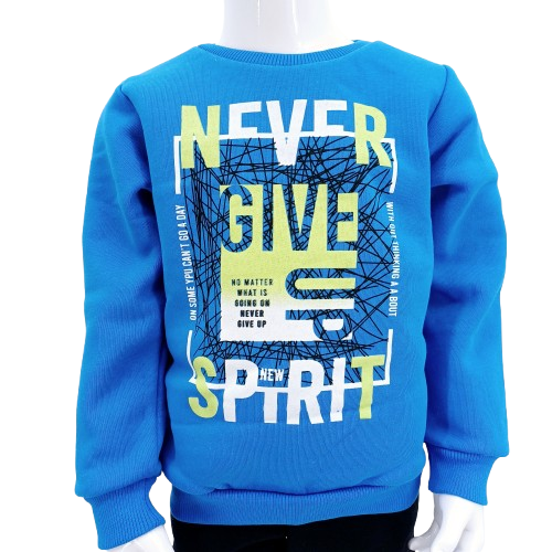 Ensemble d'hiver chaud pour garçons avec un sweat bleu et un pantalon noir. Confortable et pratique, idéal pour l'école ou les loisirs. Disponibles pour 5 à 8 ans.