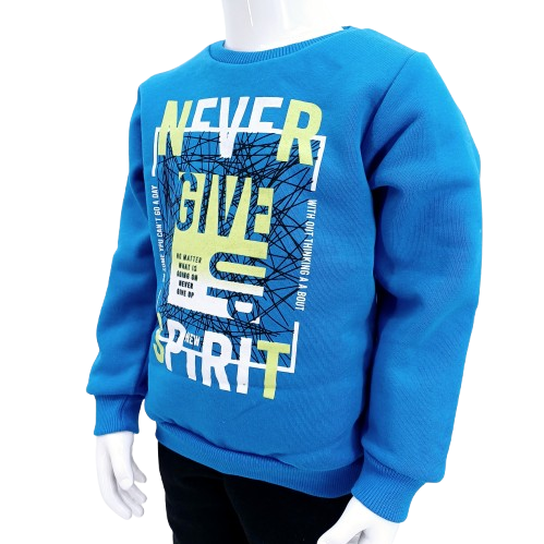 Ensemble d'hiver chaud pour garçons avec un sweat bleu et un pantalon noir. Confortable et pratique, idéal pour l'école ou les loisirs. Disponibles pour 5 à 8 ans.