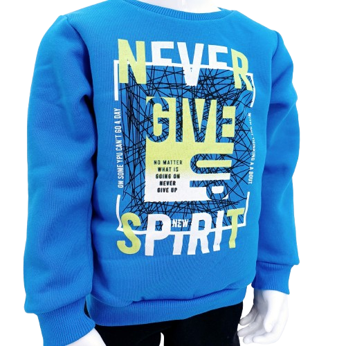 Ensemble d'hiver chaud pour garçons avec un sweat bleu et un pantalon noir. Confortable et pratique, idéal pour l'école ou les loisirs. Disponibles pour 5 à 8 ans.