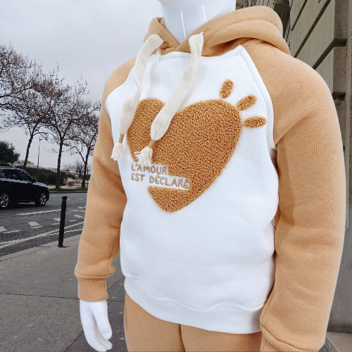 Ensemble enfant en coton 100% avec intérieur molletonné "L'amour est déclaré" – Âge 2-5 ans, pour l'hiver