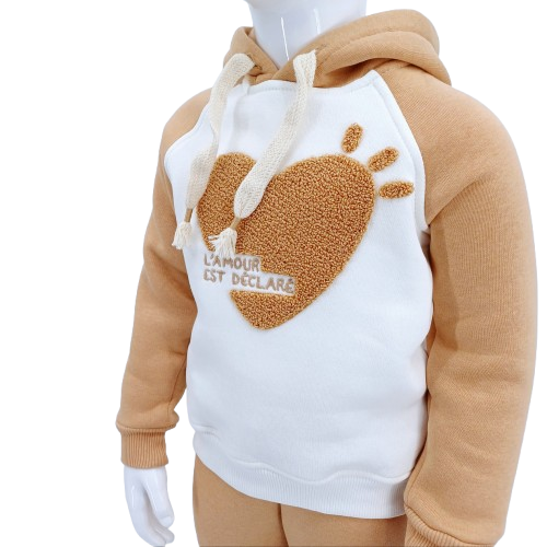 Ensemble enfant en coton 100% avec intérieur molletonné "L'amour est déclaré" – Âge 2-5 ans, pour l'hiver