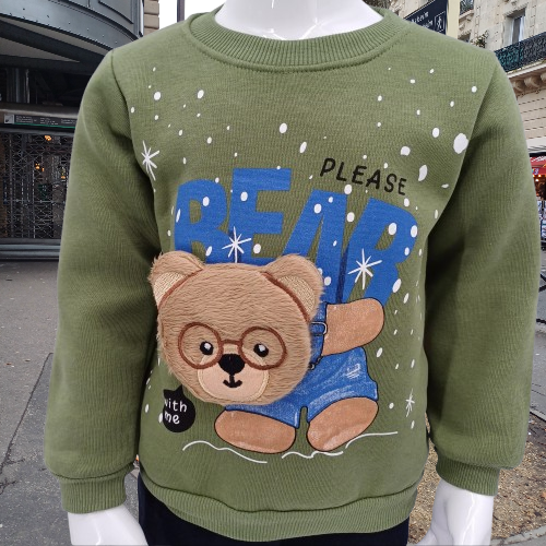 Ensemble fille en coton 100% avec intérieur molletonné "Bear Please", idéal pour l'hiver. Sweat et pantalon assortis pour filles et garçon de 1 à 3 ans.