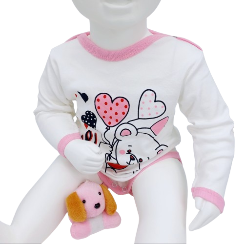 Body bébé 100% coton, doux et confortable, avec un design adorable. Disponible en tailles 1-2 ans, 2-3 ans et 3-4 ans. Parfait pour les journées fraîches.