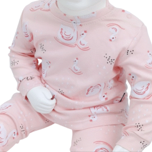 Pyjama Enfant - Motif Cygnes Roses (Tailles 3-6, 6-9, 9-12, 12-18 mois)