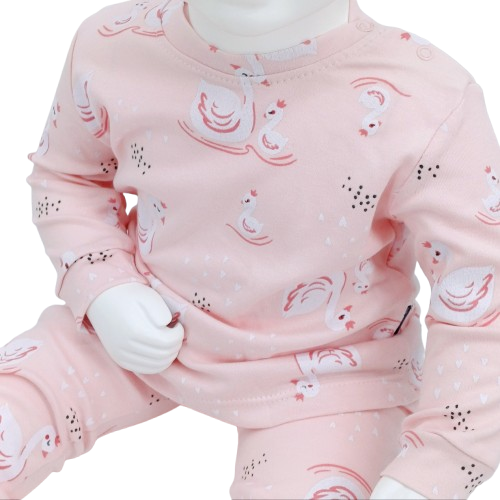 Pyjama Enfant - Motif Cygnes Roses (Tailles 3-6, 6-9, 9-12, 12-18 mois)