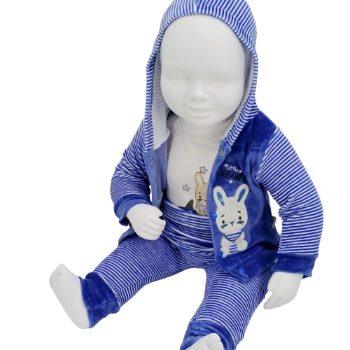 Ensemble bébé 3 pièces en velours, comprenant veste à capuche, pantalon et body (0-9 mois). Design mignon et confort optimal, parfait pour l'hiver.