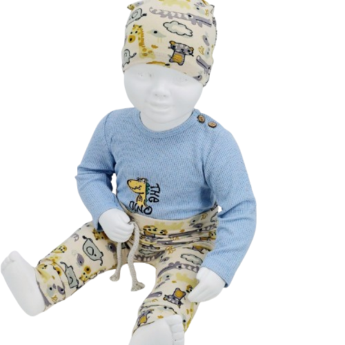 Ensemble bébé 3 pièces en coton avec body The Dino, pantalon et bonnet, 3-18 mois – Image 2