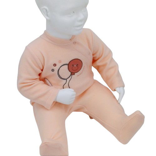 Grenouillère bébé en flanelle avec motif lapin et ballon - Hiver (2,3,6 mois) – Image 2