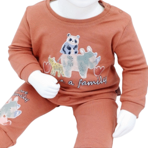 Découvrez l'ensemble bébé en coton "We Are a Family" - 2 tenues confortables et stylées pour les tout-petits. Disponibles en tailles 3-6 à 12-18 mois, 100 % coton.