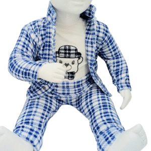 Ensemble bébé 100% coton, avec veste à carreaux et body imprimé ourson. Disponible en tailles 0-3 mois, 3-6 mois et 6-9 mois. Parfait pour le confort et le style des tout-petits.