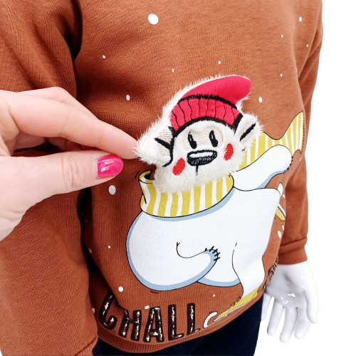 Ensemble pour enfant en coton 100%, comprenant un pull "Challenge" avec motif d'ours et un pantalon confortable. Taille 1 à 3 ans. Parfait pour l'hiver et les moments de jeux !