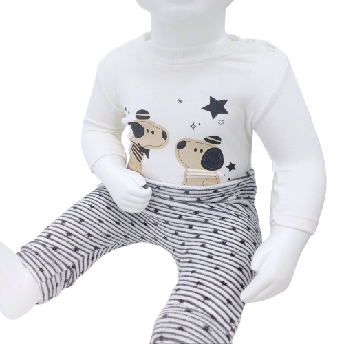 Ensemble de vêtements pour bébé en velours 100% coton, incluant veste, body et pantalon, disponible en tailles 0-9 mois. Parfait pour garder bébé confortable et stylé.
