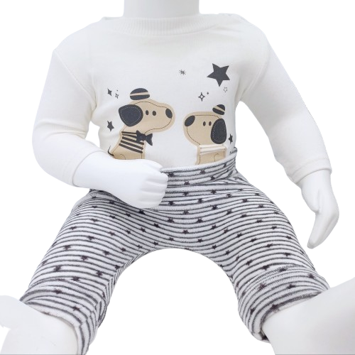 Ensemble de vêtements pour bébé en velours 100% coton, incluant veste, body et pantalon, disponible en tailles 0-9 mois. Parfait pour garder bébé confortable et stylé.