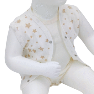 Gilet bébé sans manches en coton – Blanc avec étoiles beige