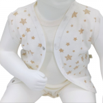 Gilet bébé sans manches en coton – Blanc avec étoiles beige