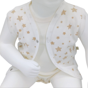 Gilet bébé sans manches en coton – Blanc avec étoiles beige