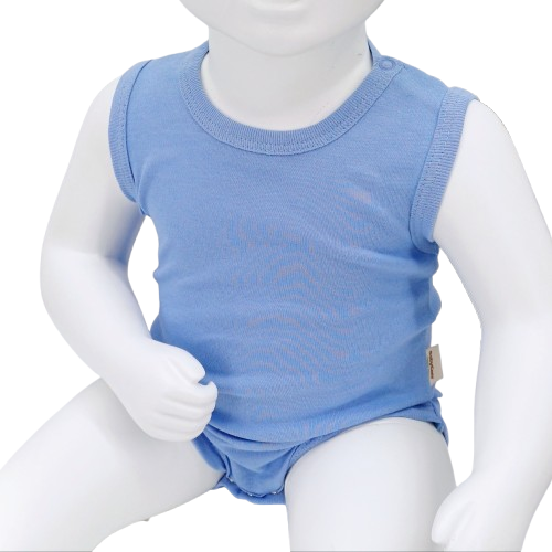 Body bébé en coton sans manches – Disponible en blanc et bleu