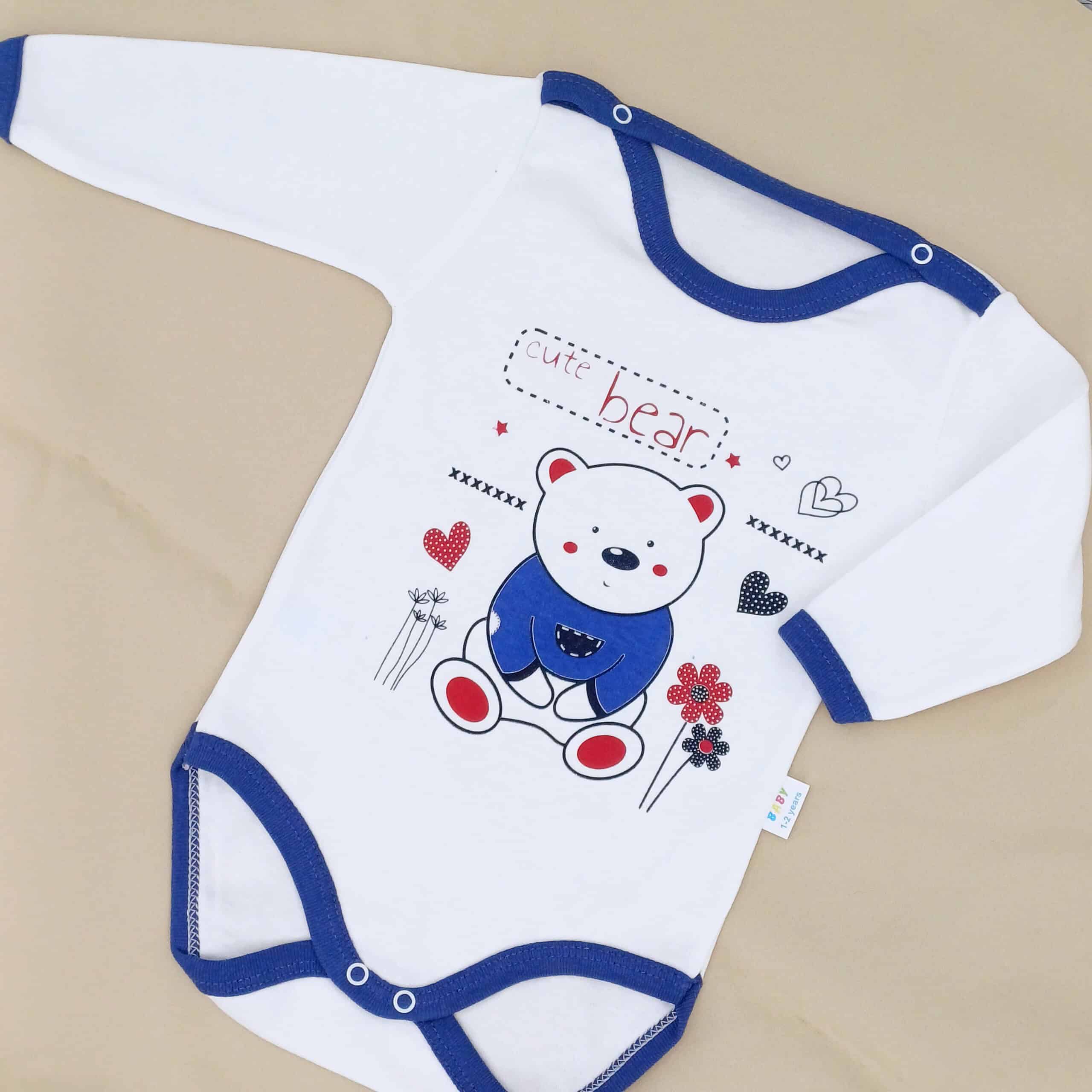 Body bébé manches longues "Cute Bear" en 100% coton. Confortable, doux et pratique, avec un design adorable pour les enfants de 1 à 4 ans. Parfait pour un usage quotidien