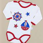 Body blanc bébé 100 % coton, motifs marins. Tailles 1-2, 2-3, 3-4 ans. Confortable et hypoallergénique, idéal pour un style marin unique