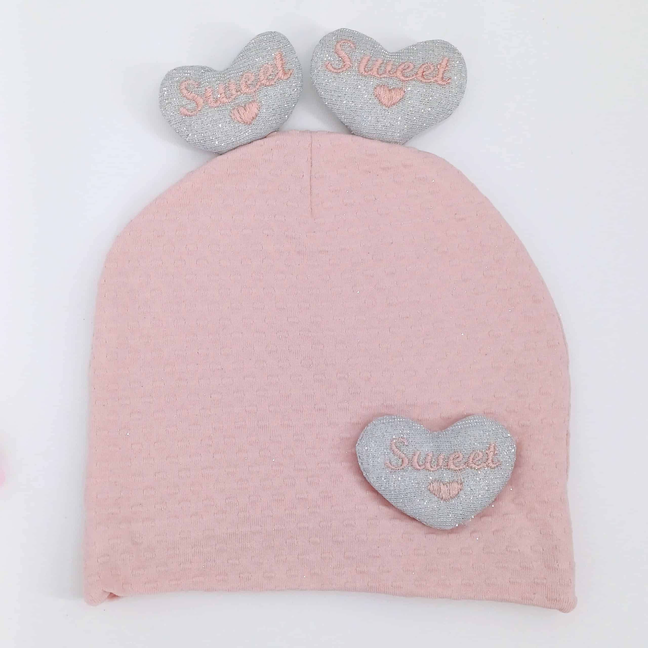 Bonnet bébé fille en coton 100% avec motifs cœur "Sweet"