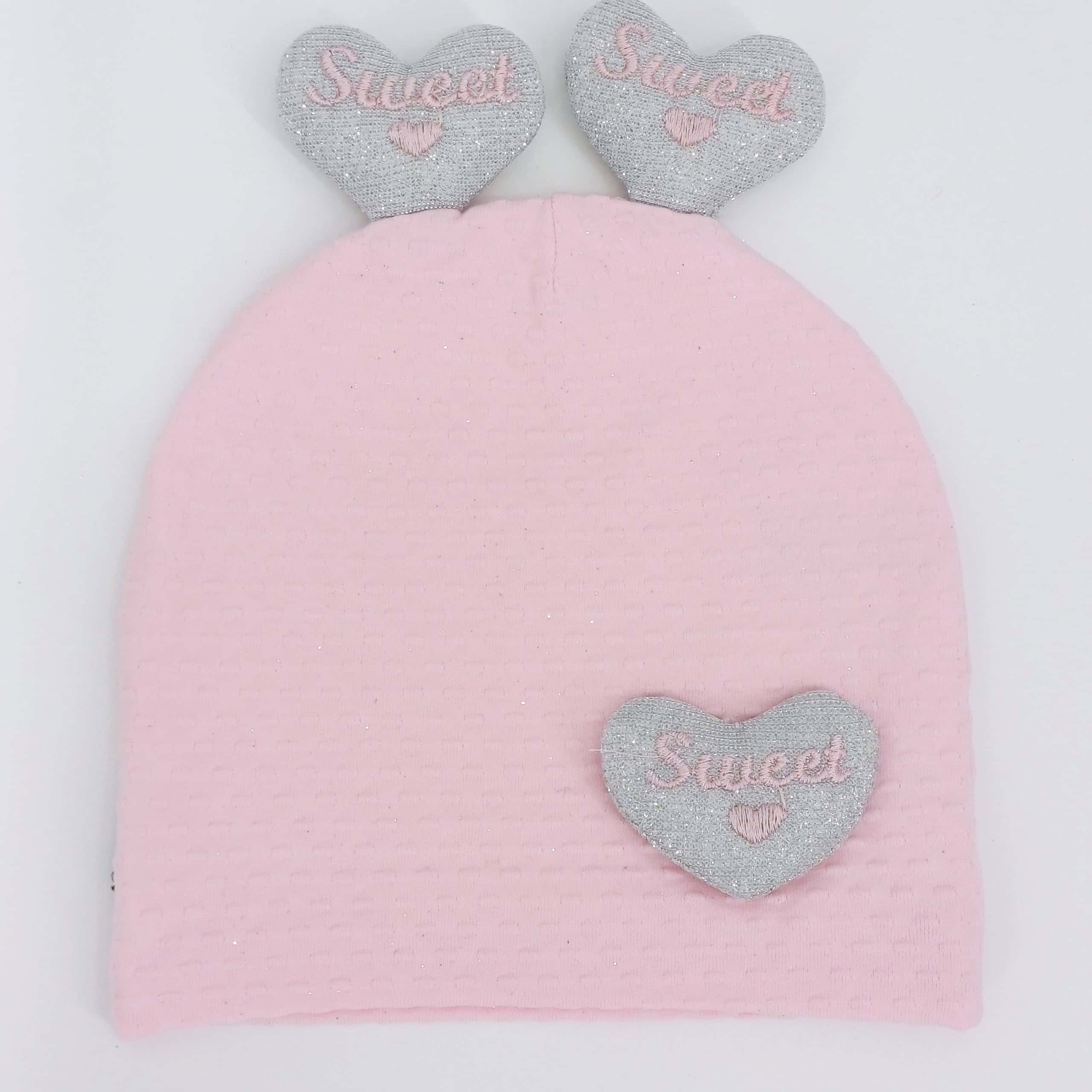 Bonnet bébé fille en coton 100% avec motifs cœur "Sweet"