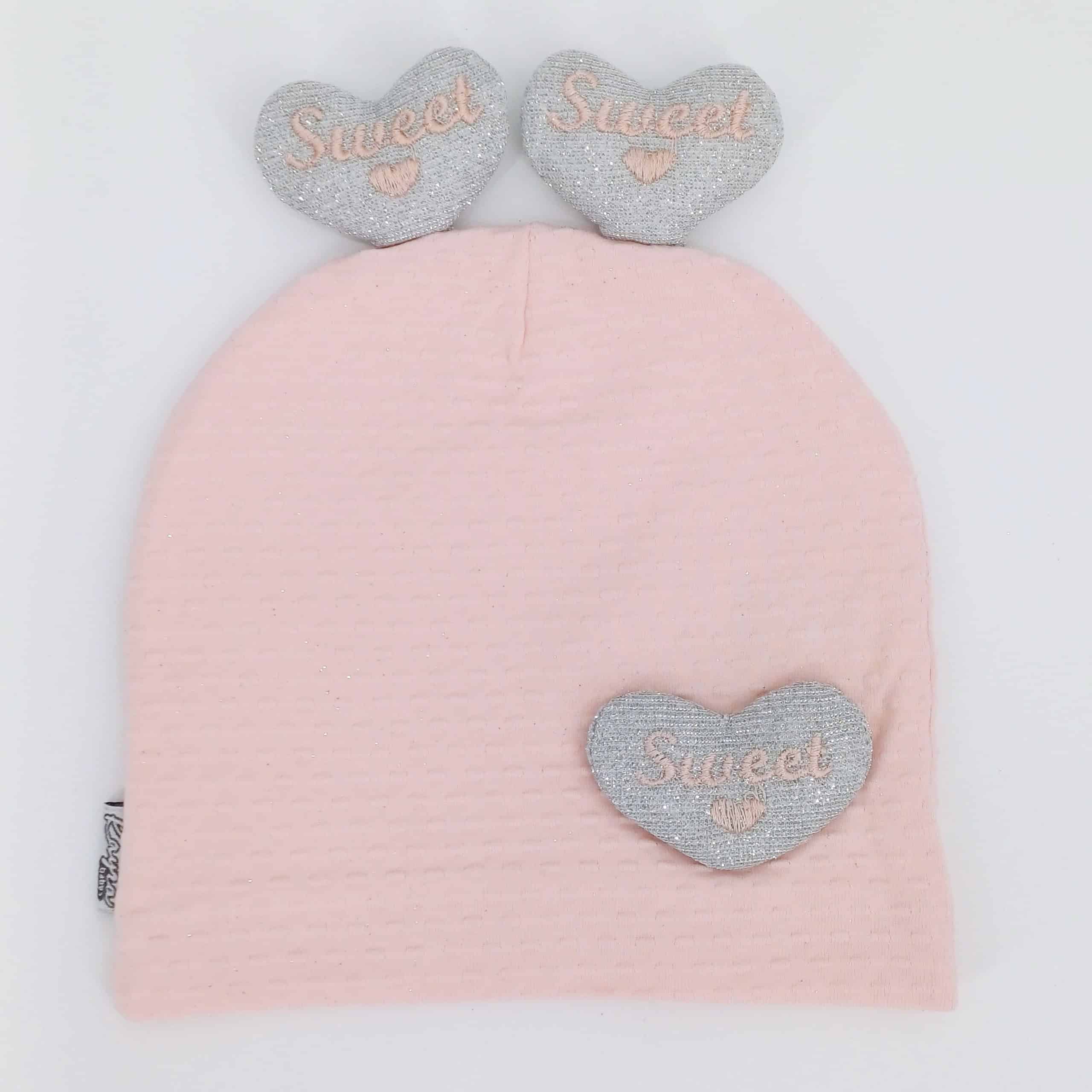 Bonnet bébé fille en coton 100% avec motifs cœur "Sweet"