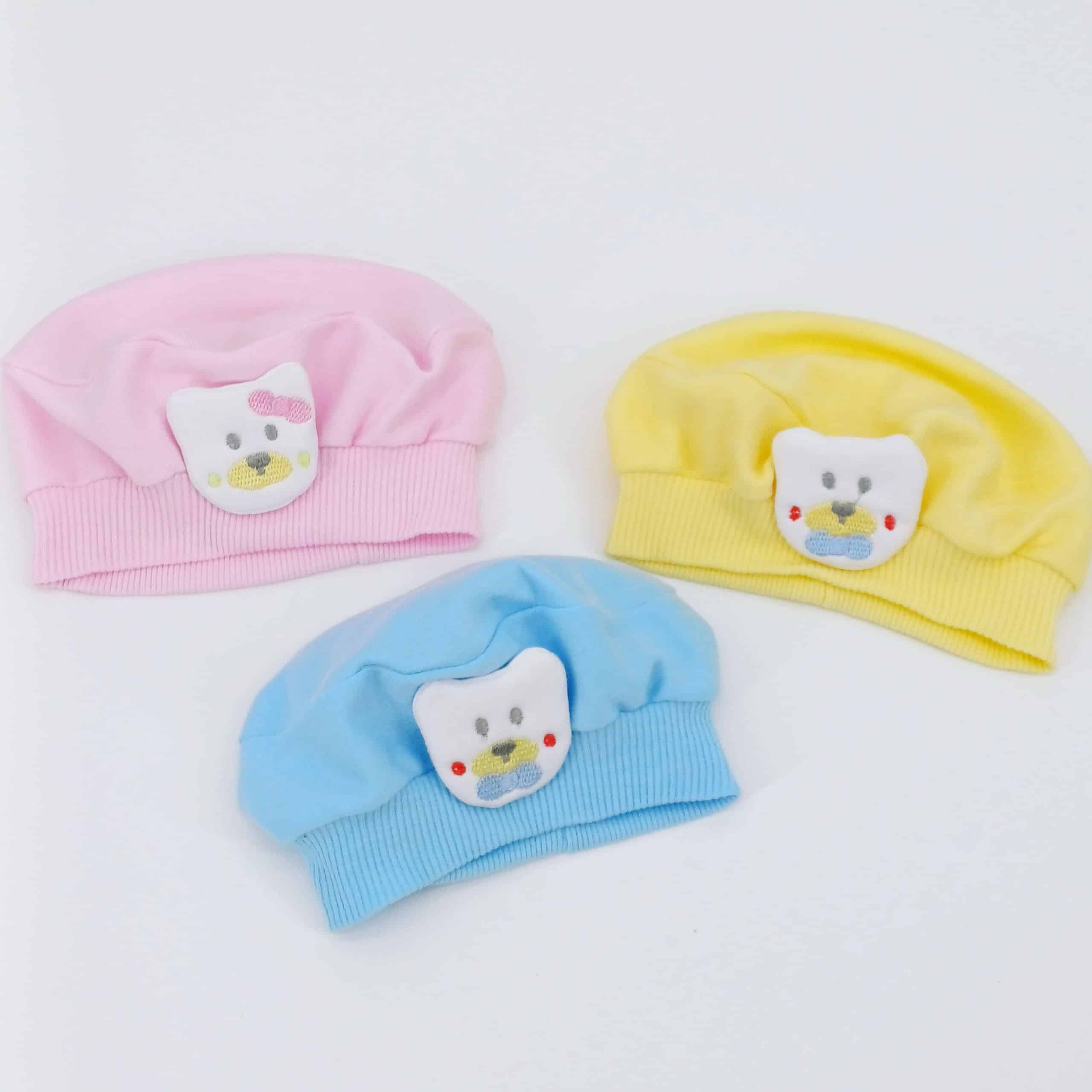 Bonnet bébé en coton avec motif ourson, 3-9 mois