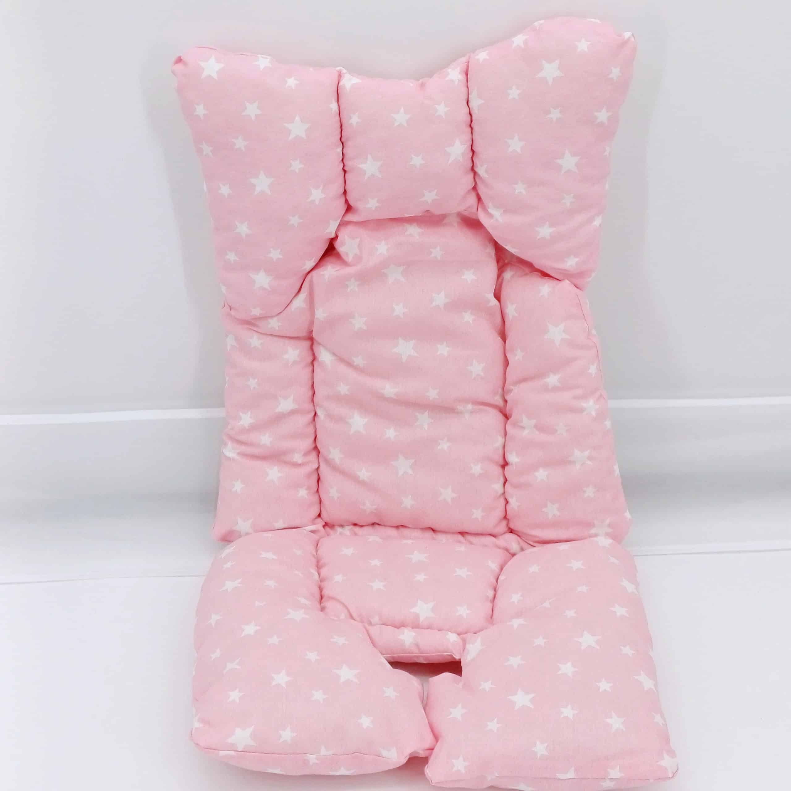 Coussin de confort pour poussette et siège auto avec motif étoiles, anti-transpiration et facile à installer, pour un trajet agréable et sécurisé pour bébé.