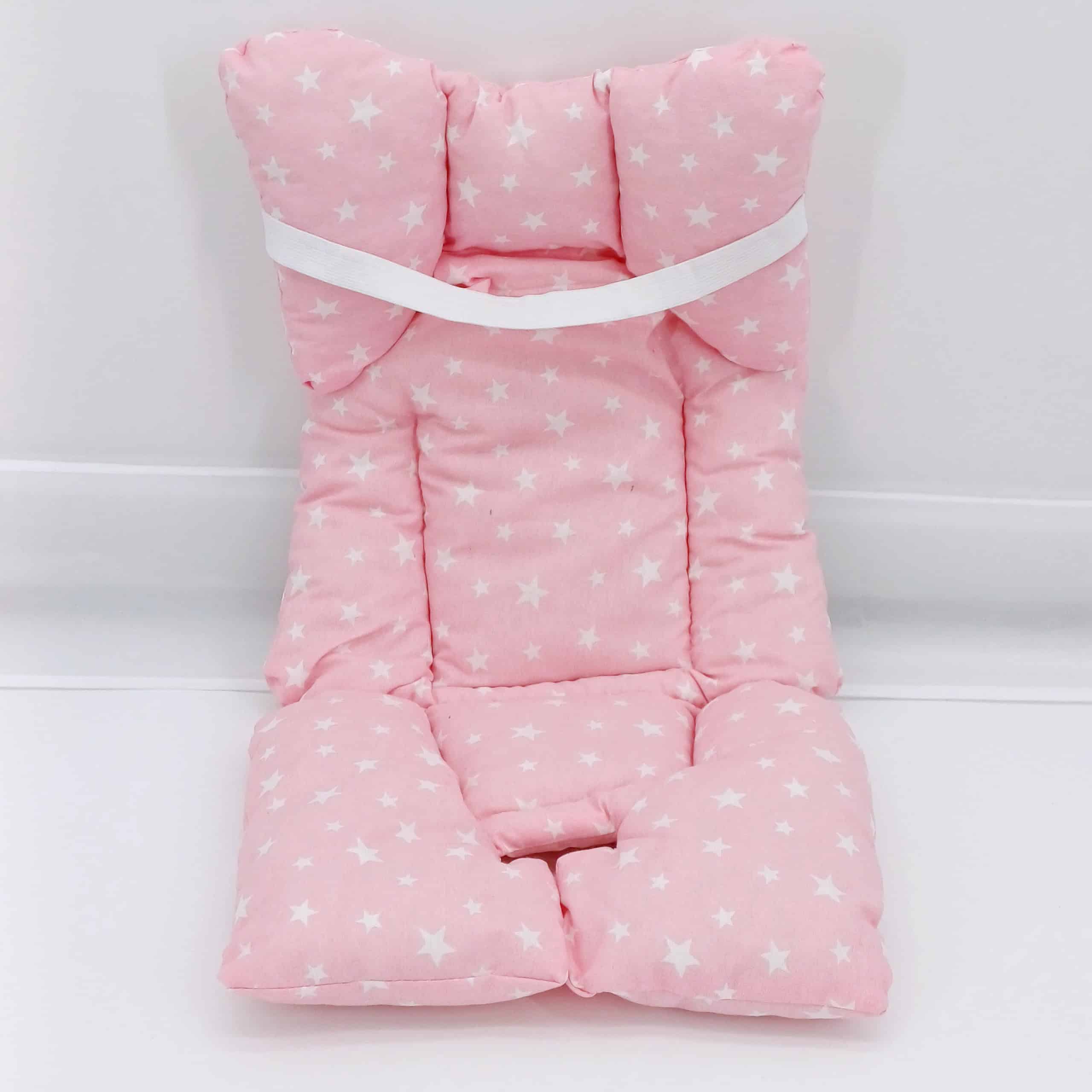 Coussin de confort pour poussette et siège auto avec motif étoiles, anti-transpiration et facile à installer, pour un trajet agréable et sécurisé pour bébé.