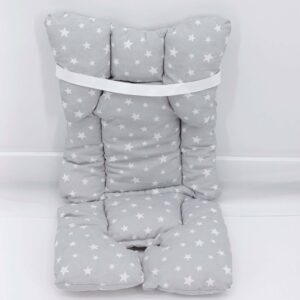 Coussin de confort pour poussette et siège auto avec motif étoiles, anti-transpiration et facile à installer, pour un trajet agréable et sécurisé pour bébé.