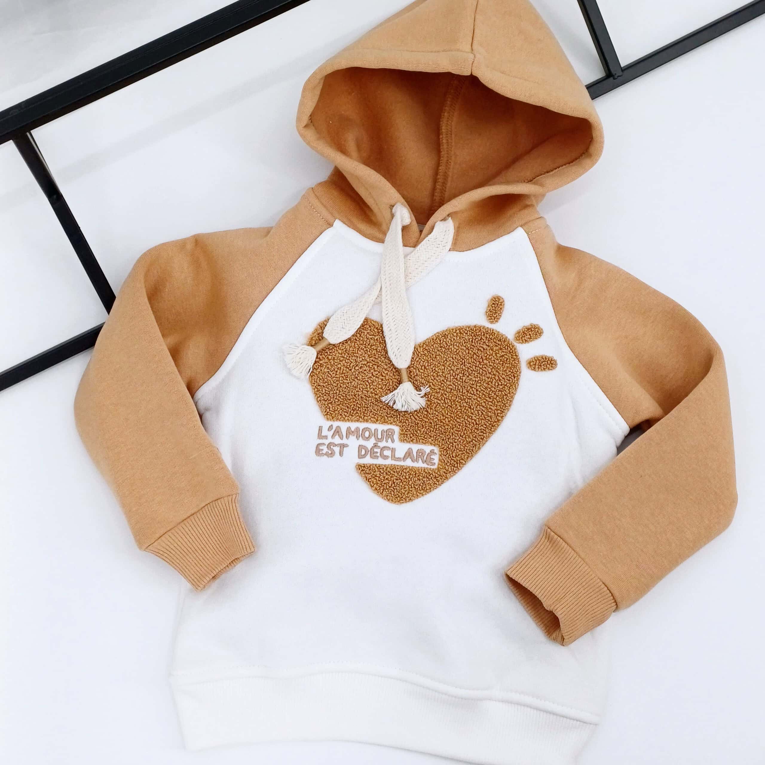 Ensemble enfant en coton 100% avec intérieur molletonné "L'amour est déclaré" – Âge 2-5 ans, pour l'hiver