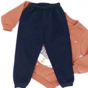 Ensemble hiver enfant Noël : sweat marron avec motif bonhomme de neige en 3D et pantalon bleu marine. Tailles 1-3 ans, idéal pour les fêtes