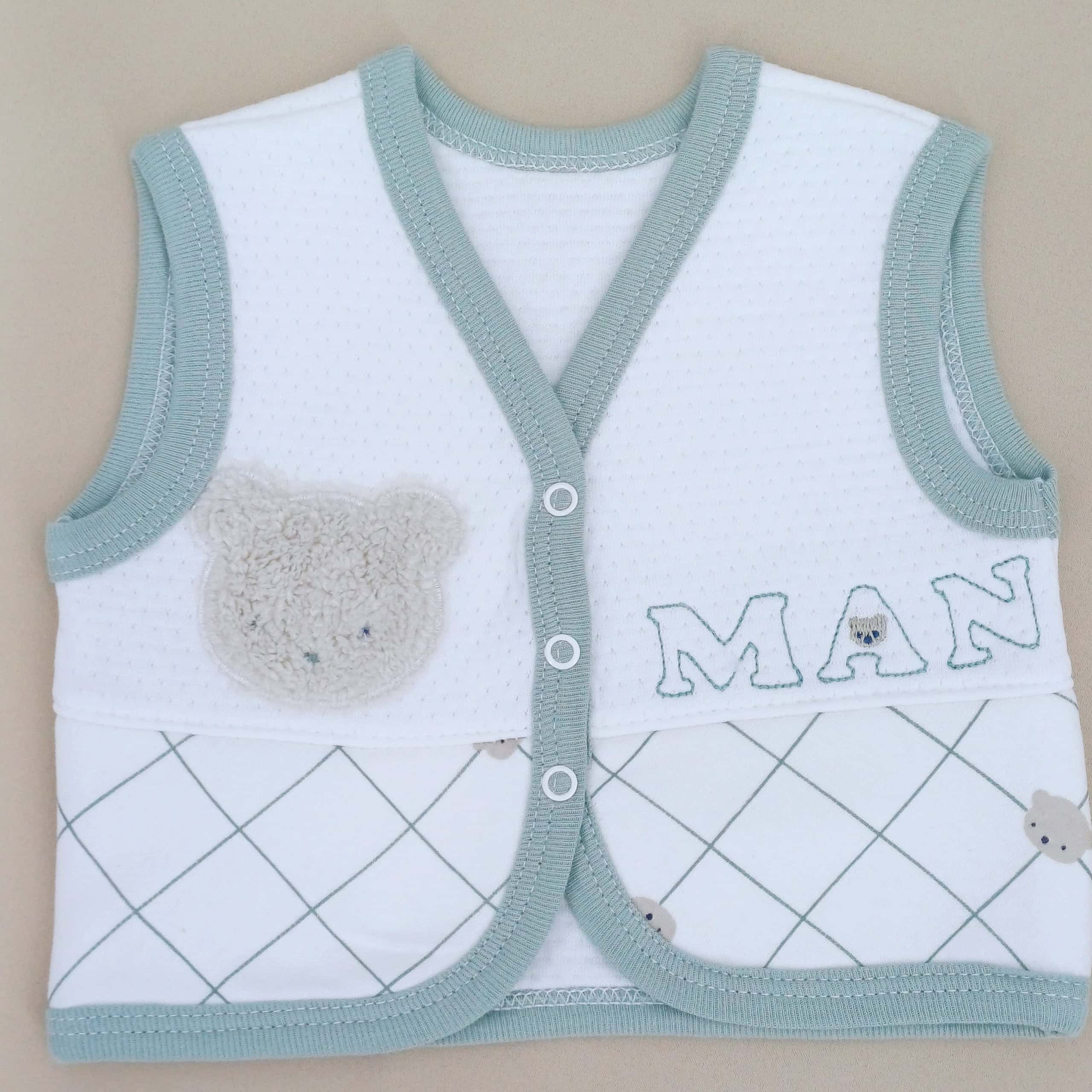 Gilet Bébé en Coton et Viscose - "Petit Ours" 0-1 mois, 1-3 mois, 3-6 mois, et 6-9 mois