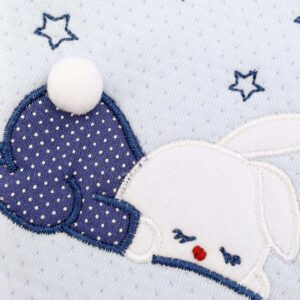 gilet bébé, gilet sans manches coton, motif lapin bébé, gilet 0-9 mois, vêtement bébé doux, gilet bleu bébé, tenue intermédiaire bébé, mode bébé mignon