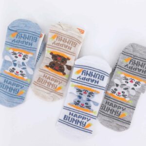Lot de 4 chaussettes "Happy Bunny" pour bébé, 3-4 ans. Motifs amusants, en coton doux et respirant pour un confort optimal. Idéal pour tous les jours !