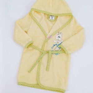 Peignoir enfant avec capuche en 100% coton, motif girafe "surfeuse". Doux et absorbant, idéal pour les enfants de 1 à 4 ans après le bain ou la piscine.