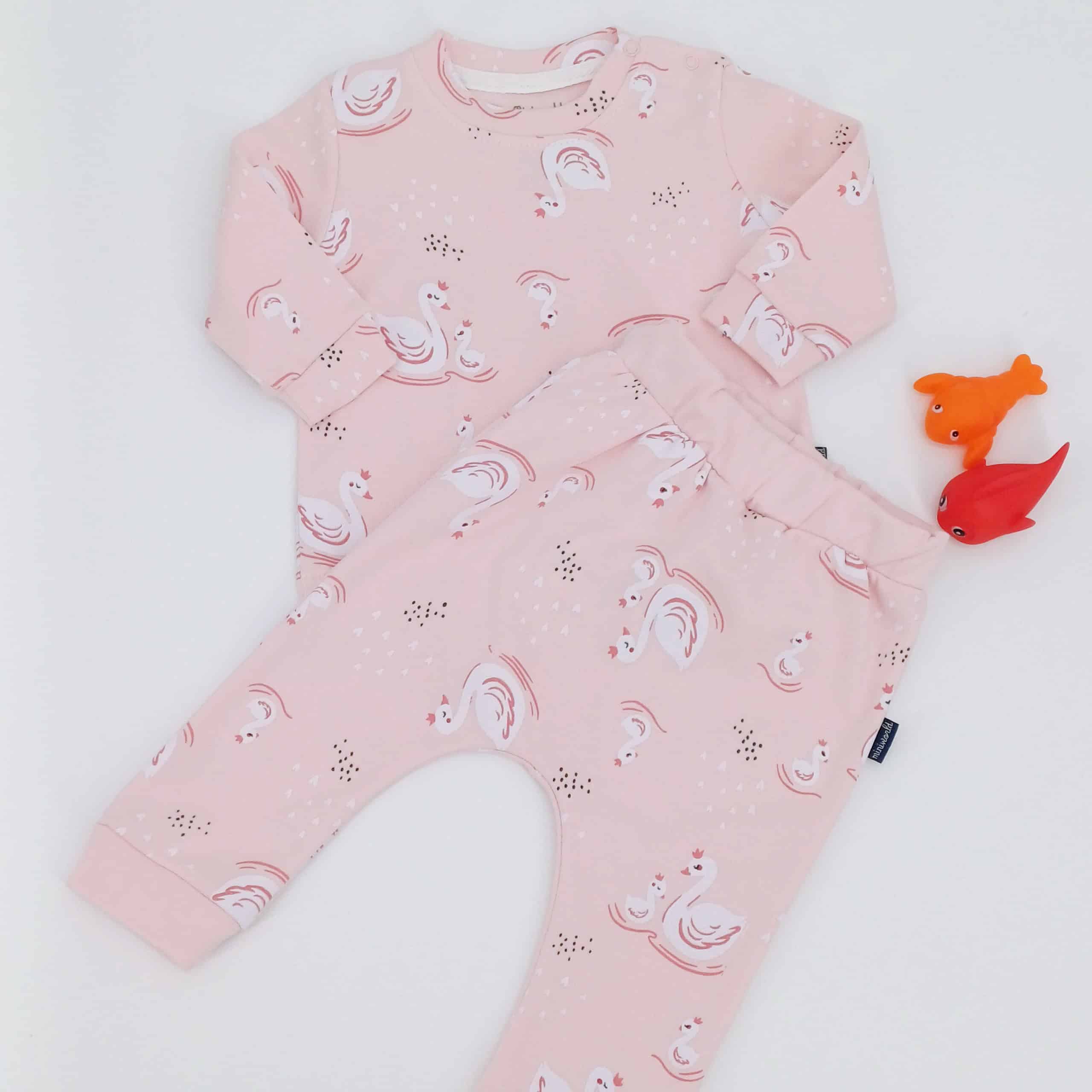 Pyjama Enfant - Motif Cygnes Roses (Tailles 3-6, 6-9, 9-12, 12-18 mois)