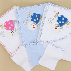 Sortie de bain bébé avec gant (80 x 80 cm.)