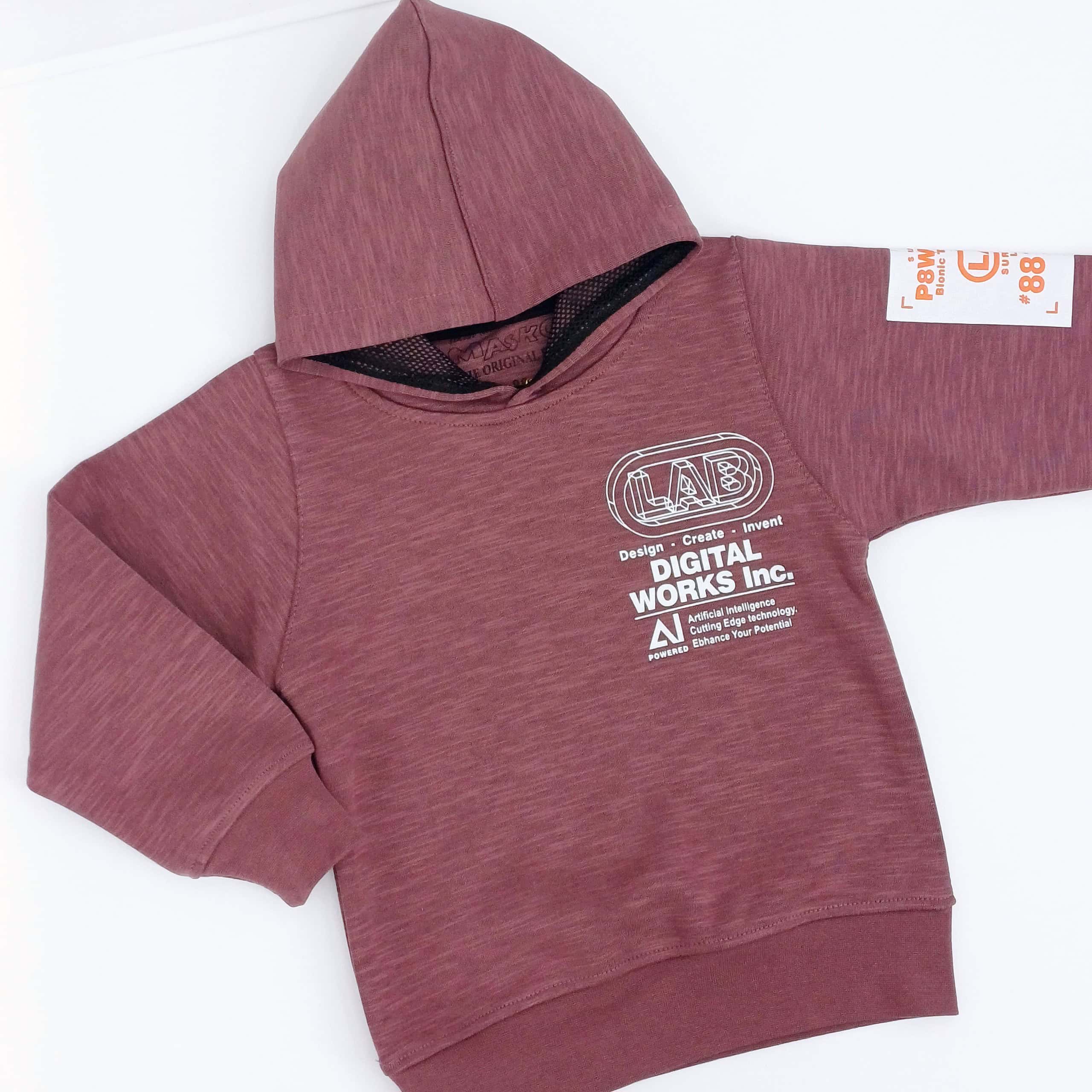 Sweat à capuche garçon style moderne avec graphismes Digital Works Inc. Disponible en tailles 3 à 6 ans. Confortable et pratique, parfait pour les journées fraîches.