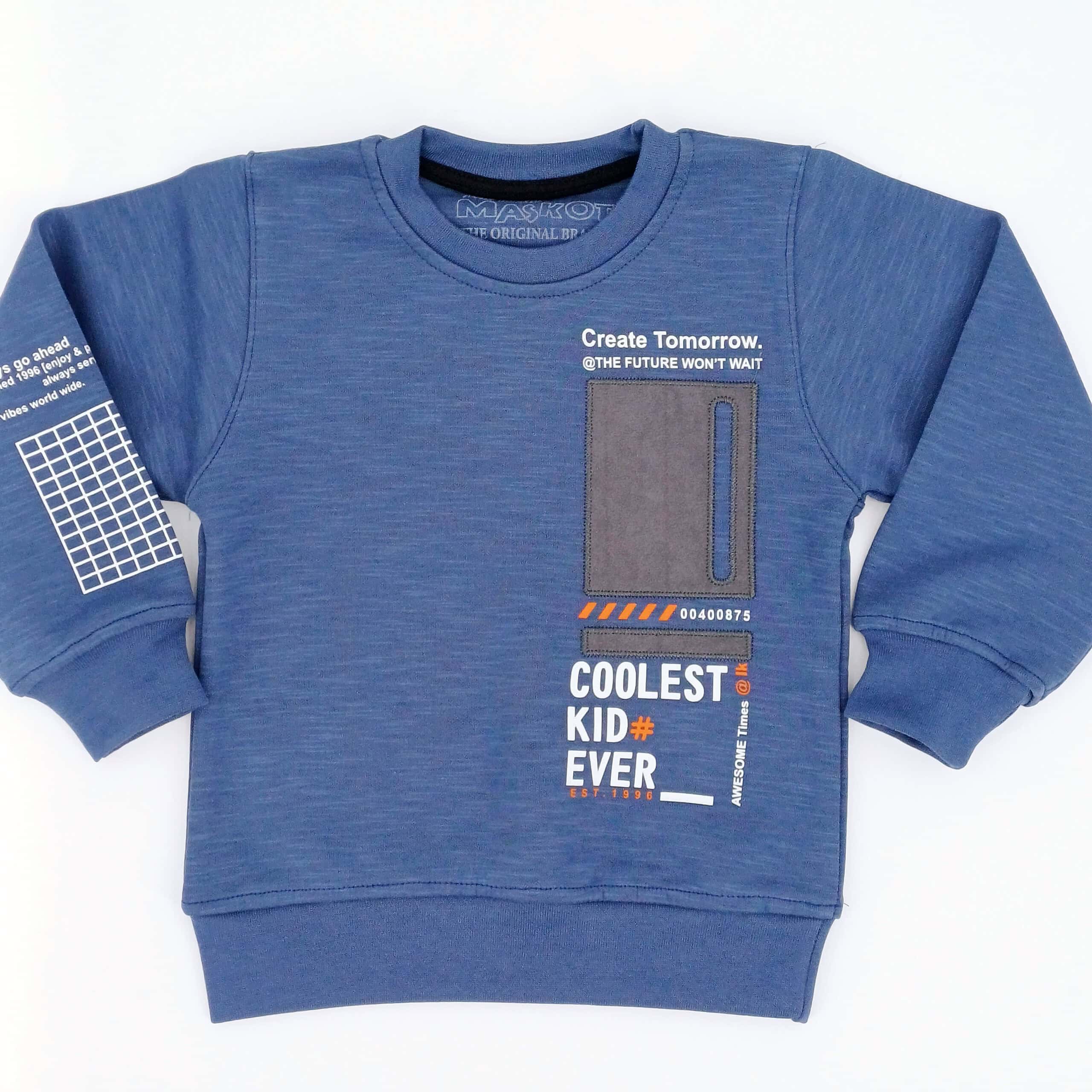 Sweat bleu pour enfant "Coolest Kid Ever" en 100% coton. Confortable et stylé, idéal pour les enfants de 1 à 4 ans. Parfait pour les journées fraîches et les activités.