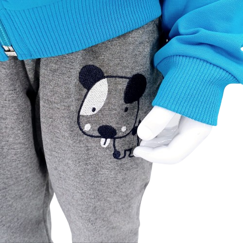 Ensemble 2 pièces pour bébé – Sweatshirt à capuche bleu et pantalon gris avec motif chien